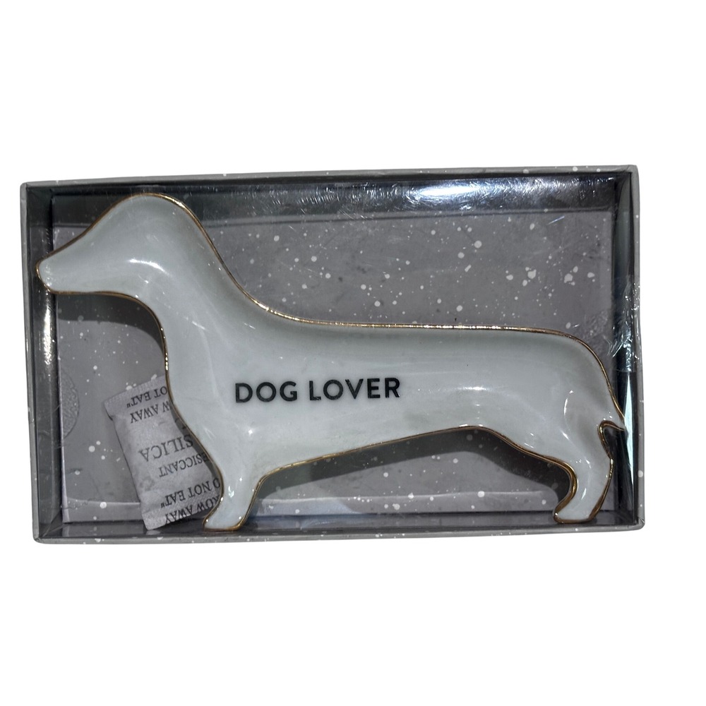 Pet Shop by Fringe Studio Dog Lover Dachshund Ceramic Trinket Tray Gold Trim NEW